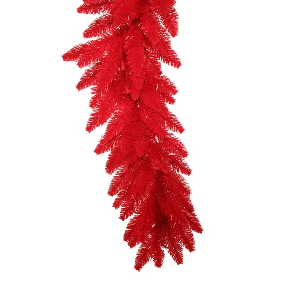 Vickerman 9' Red Artificial Christmas Garland, Red Dura-lit Incandescent Mini Lights