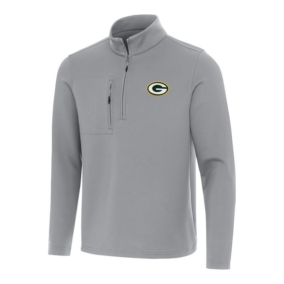 Men's Antigua Gray Green Bay Packers Insider Quarter-Zip Pullover Top