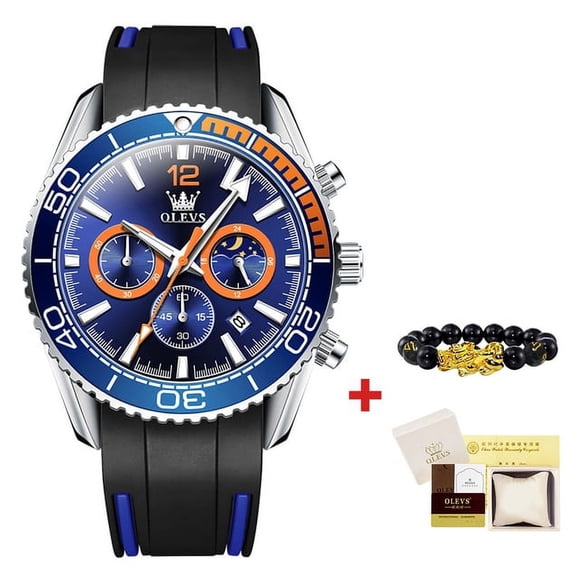 OLEVS Quartz Watch Men 30M Waterproof Sports Noctilucent Business Affairs Silicone Strap Watches For Men Moon Phase Wristwatch