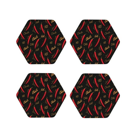 

Leather Coasters Set of 4 - Hot Chili Lightweight Non-Slip Drink Coasters for Desk Anti-Scalding Desk Cup Coasters for Office Table Decor Hexagon