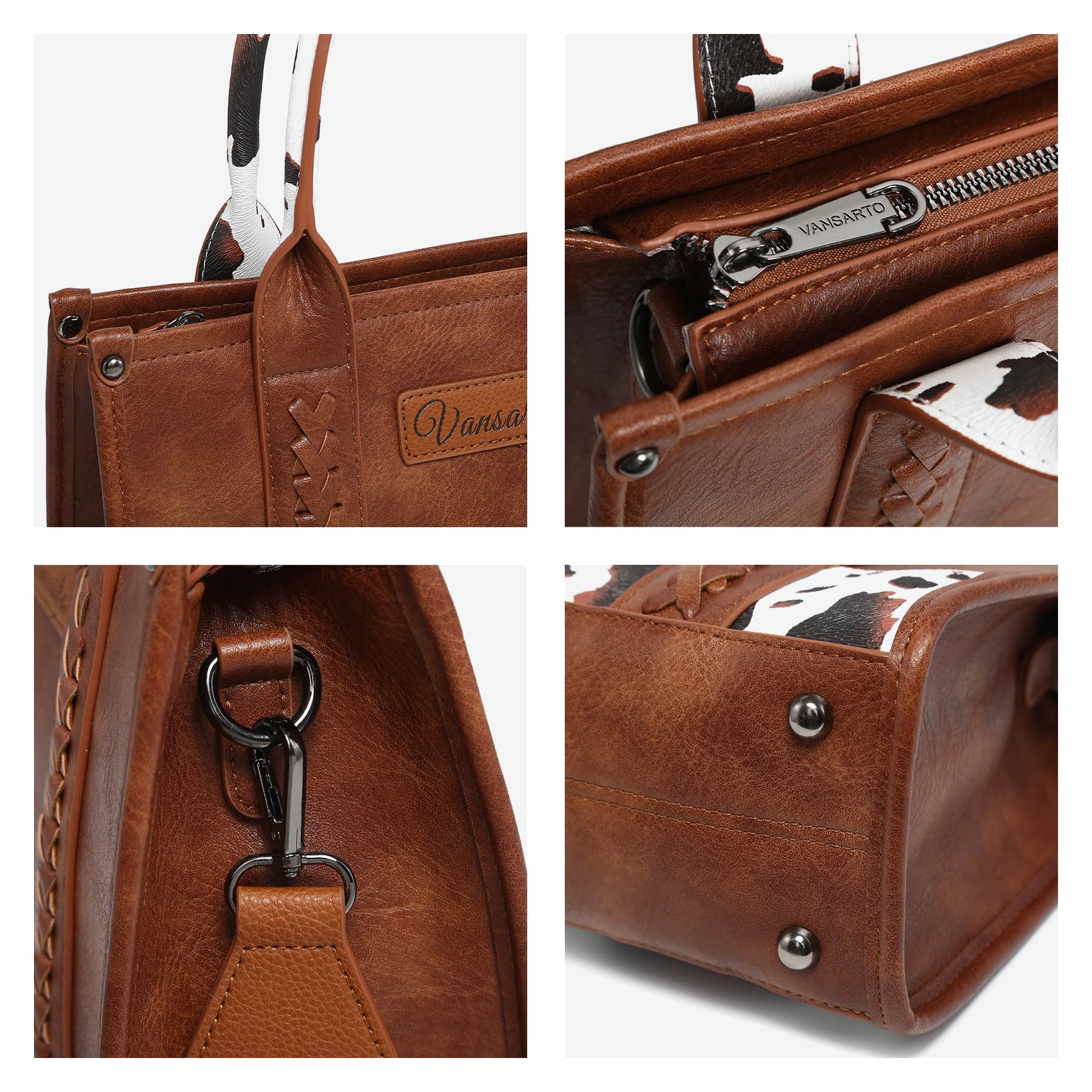 VANSARTO Cow Print Tote Bag for Women Western Top Handle Handbags Satchel Bag Shoulder Purse with Guitar Strap