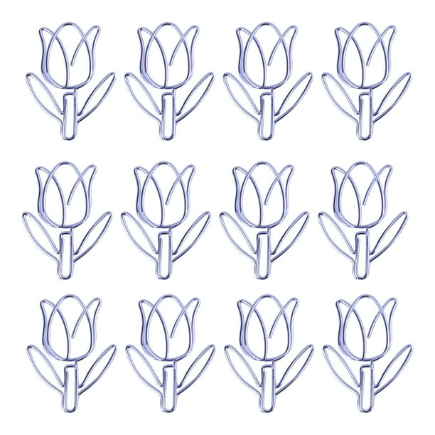12 clips de papel de dibujos animados con forma de tulipán morado, pinzas creativas para marcapáginas (morado)