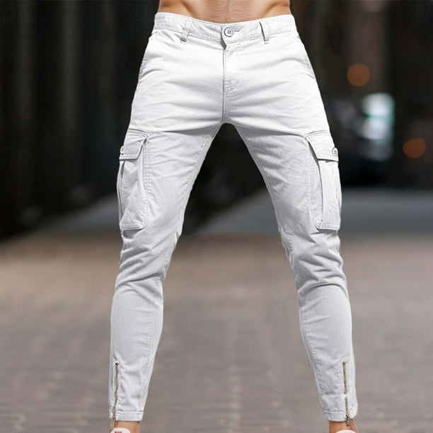 Pantalones largos para hombre, moda informal, color liso, botones, cremallera, bolsillo, ropa de trabajo, pantalones, blusa y pantalones de poliéster para hombre