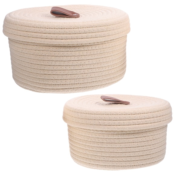 Raindrops Woven With Lid Cotton Rope Small Storage Basket For Organizing General Users 2Pcs