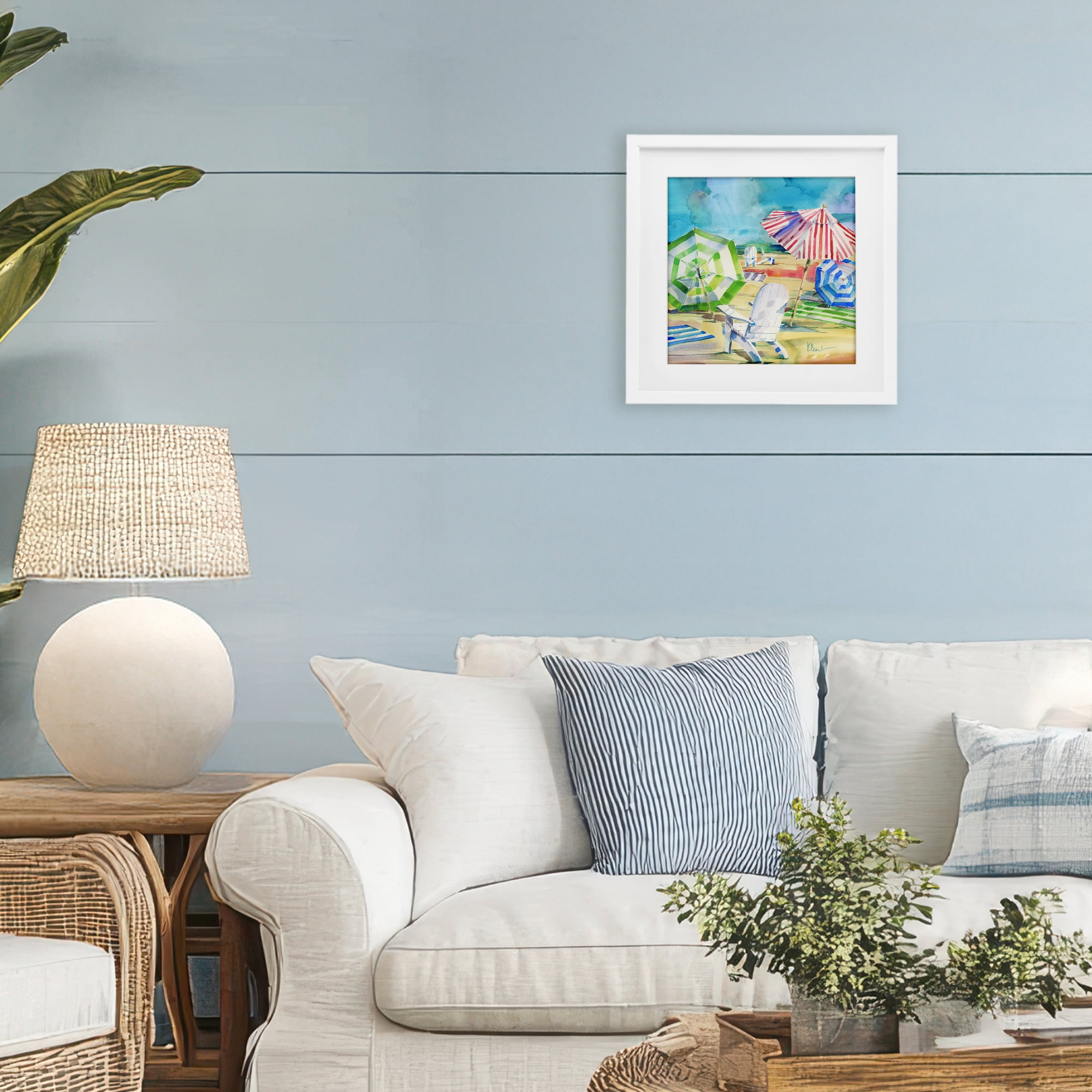 Stupell Industries Ventura Beach Umbrellas White Framed Print Under Glass, design by Paul Brent