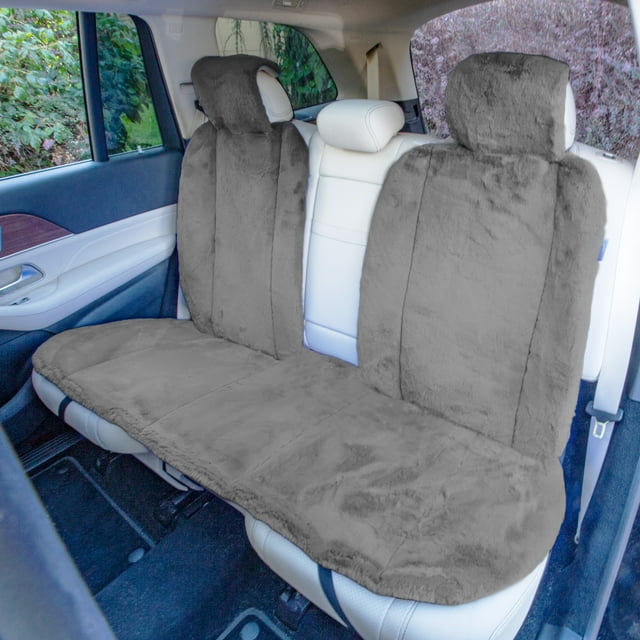 FH Group Doe16 Fluffy Faux Rabbit Fur Rear Car Seat Cushion, for Most Cars, Trucks, SUVs or Vans - Gray