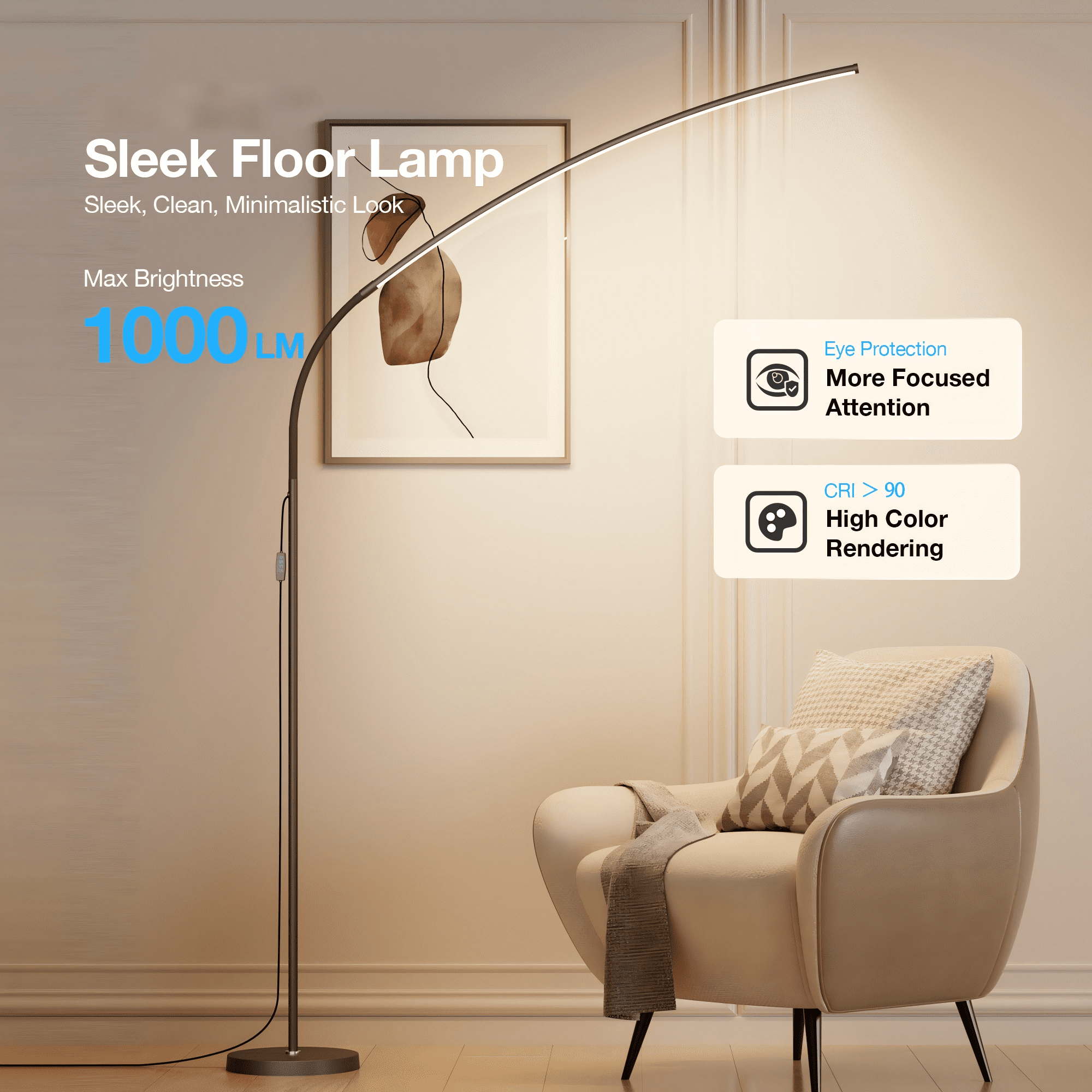 LED Reading Floor Lamp, 3 Color Temperatures with Remote & Touch Control, 5 Timer Functions for Living Room & Bedroom