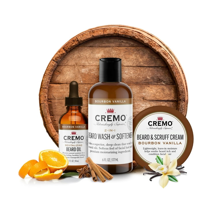 Cremo Bourbon Vanilla Ultimate Beard Grooming Mens Gift Set, 3