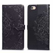 iPhone 6  6S  Wallet Cases and Covers, Allytech Slim Premium PU Flip Stand Cover Mandala Embossed Full Body Protection with Card Holder Magnetic Closure for iPhone 6 Plus 6S Plus, Black