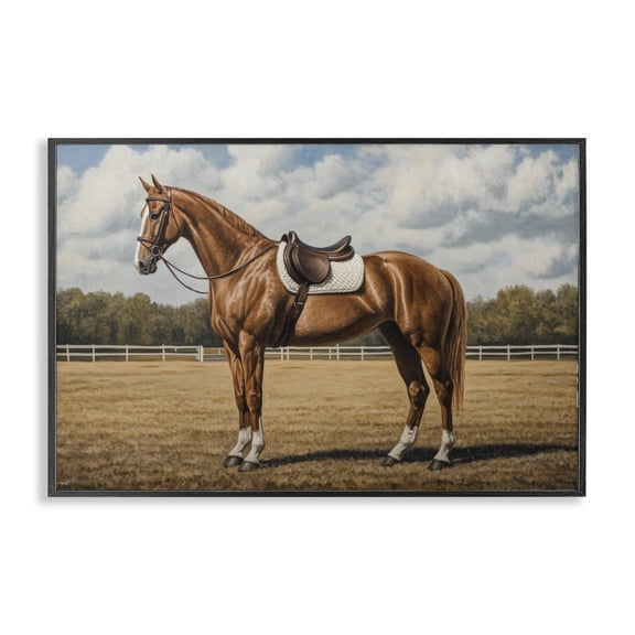 Stupell Industries Saddled Up Chestnut Horse Black Framed Giclee Art, design by Petal Prints Design