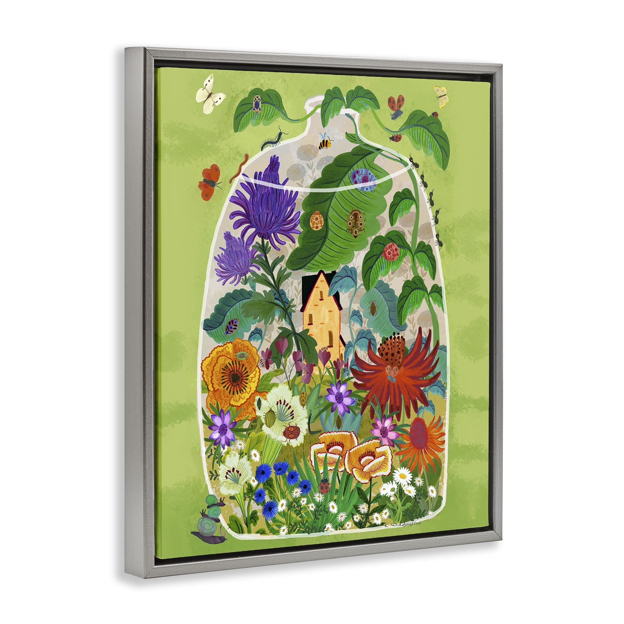 Stupell Industries Terrarium Bug Garden Gray Framed Floater Canvas Wall Art, design by Kay Widdowson