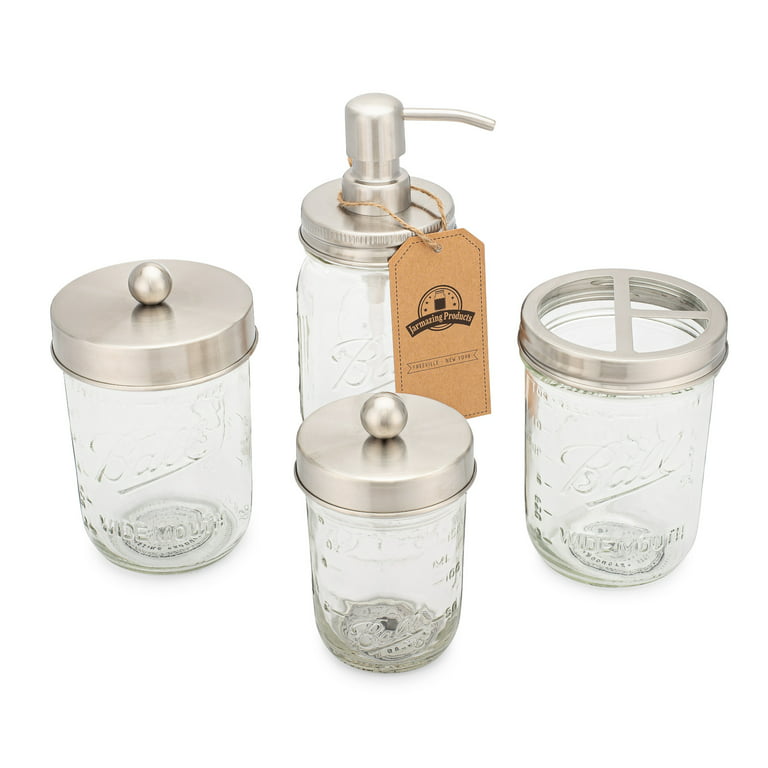 Mason Jar Bathroom Gift Set (4 pcs) - Lotion/Soap Dispenser