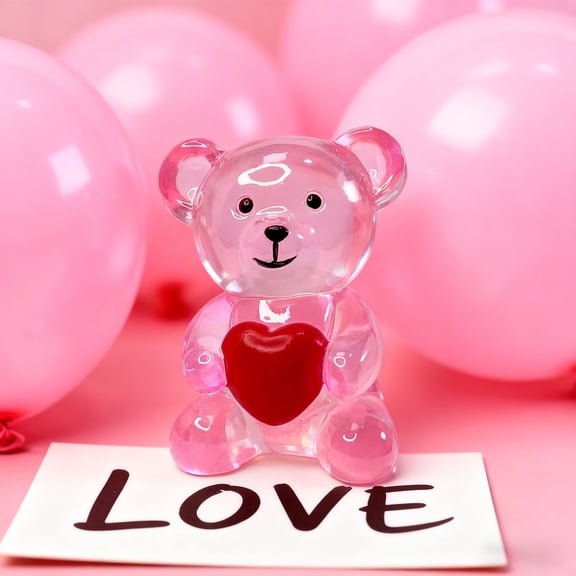 Anhility Mini Heart Bears Mini Resin Figures Small Miniature Bear Cute Valentine's Day Bears Animals Figurines for Gardens Car Decorations Party Favors Accessories, Pink