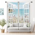 thumbnail image 5 of Ocean Beach Coastal Curtains Teal Blue Hawaiian Sea Floral Scenery Rustic Wildflower Plant Rod Pocket White Wooden Window Seascape Bedroom Living Room Treatment Fabric 2 Panels 42Wx63H Inch, 5 of 6