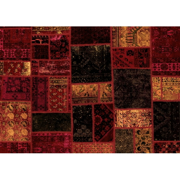 Ahgly Company Indoor Rectangle Patchwork Orange Transitional Area Rugs, 7' x 9'