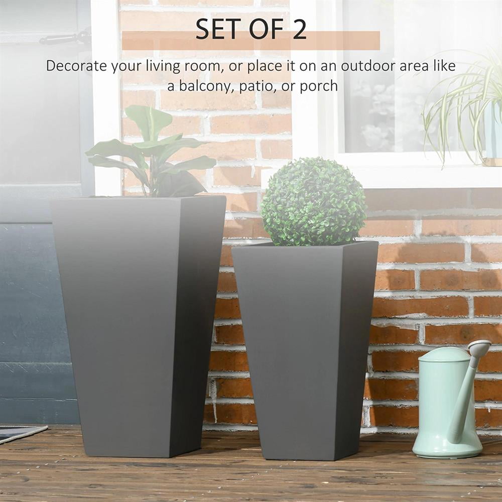 Resenkos Plant Pots, Flower Pots, Garden Planters,2-Pack Outdoor Planter Set, Flower Pots with Drainage Holes, Durable & Stackable Plant Pot,Gray
