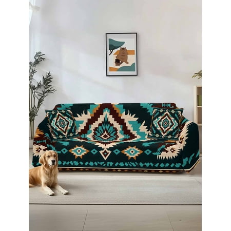 Southwestern Green Couch Cover Boho Vintage Ethnic Geometric Oversized Sofa Cover Blanket for 3 Cushion Couch Sectional Sofa Slipcover Furniture Protector for Living Room Bedroom 71 x150