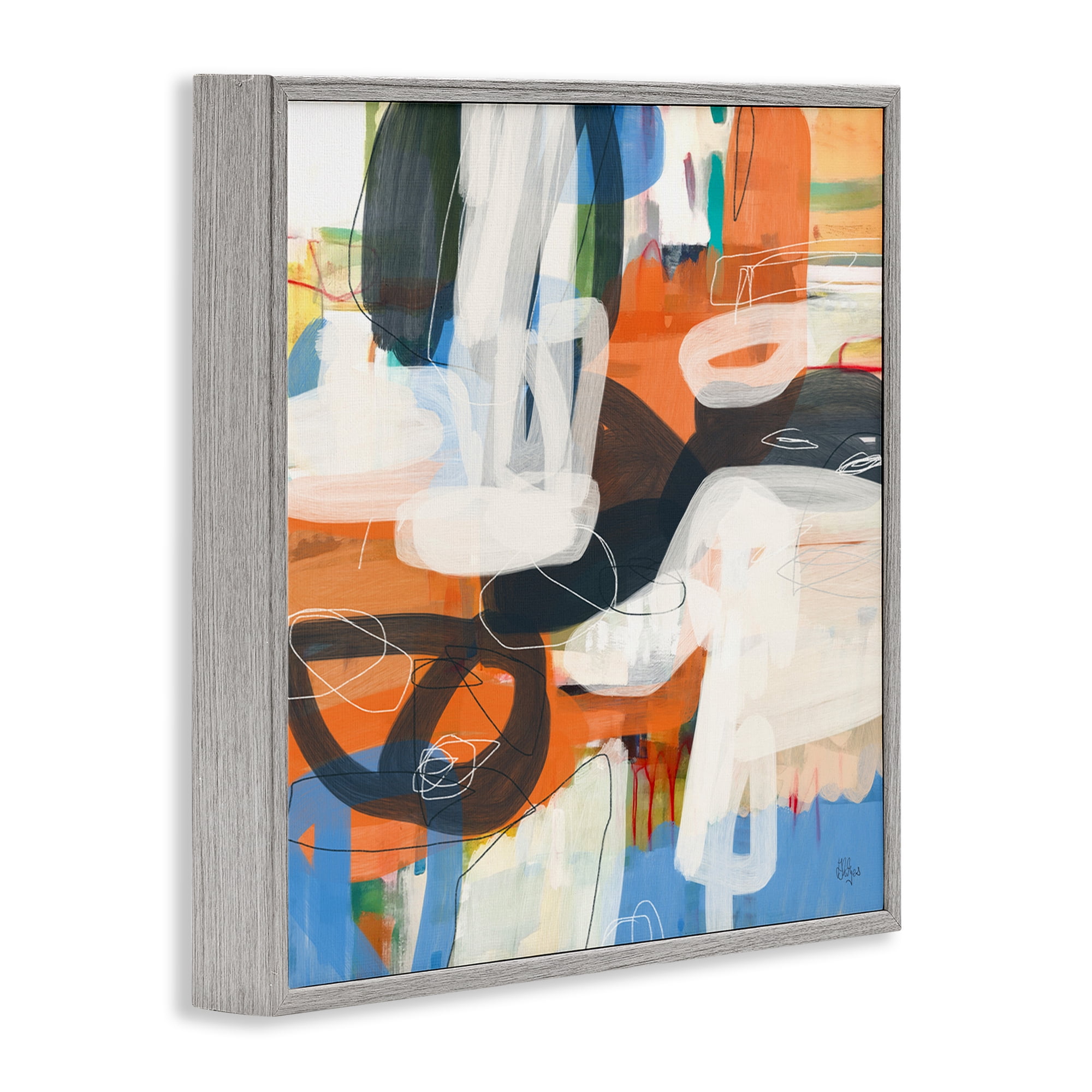Stupell Industries Abstract Squiggle Distortion Abstract Painting Gray Framed Art Print Wall Art, 24 x 24