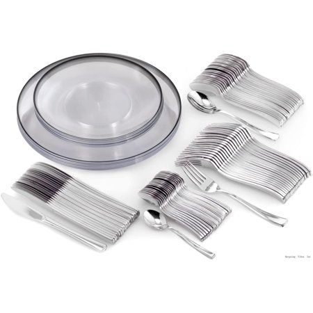 

240 Pack Disposable Plastic Plate Set With Cutlery For 40 Plastic Silverware Set Includes 40 Plastic Plate Plastic Dessert Plates Plastic Forks Plastic Spoons Plastic Knives Dessert Spoons