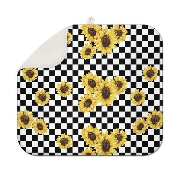 Floral Sunflower Boho Dish Drying Mat - Vintage Rustic Farmhouse Style Absorbent Microfiber Countertop Mat, Foldable & Reusable for Dishes, Pots, Glassware