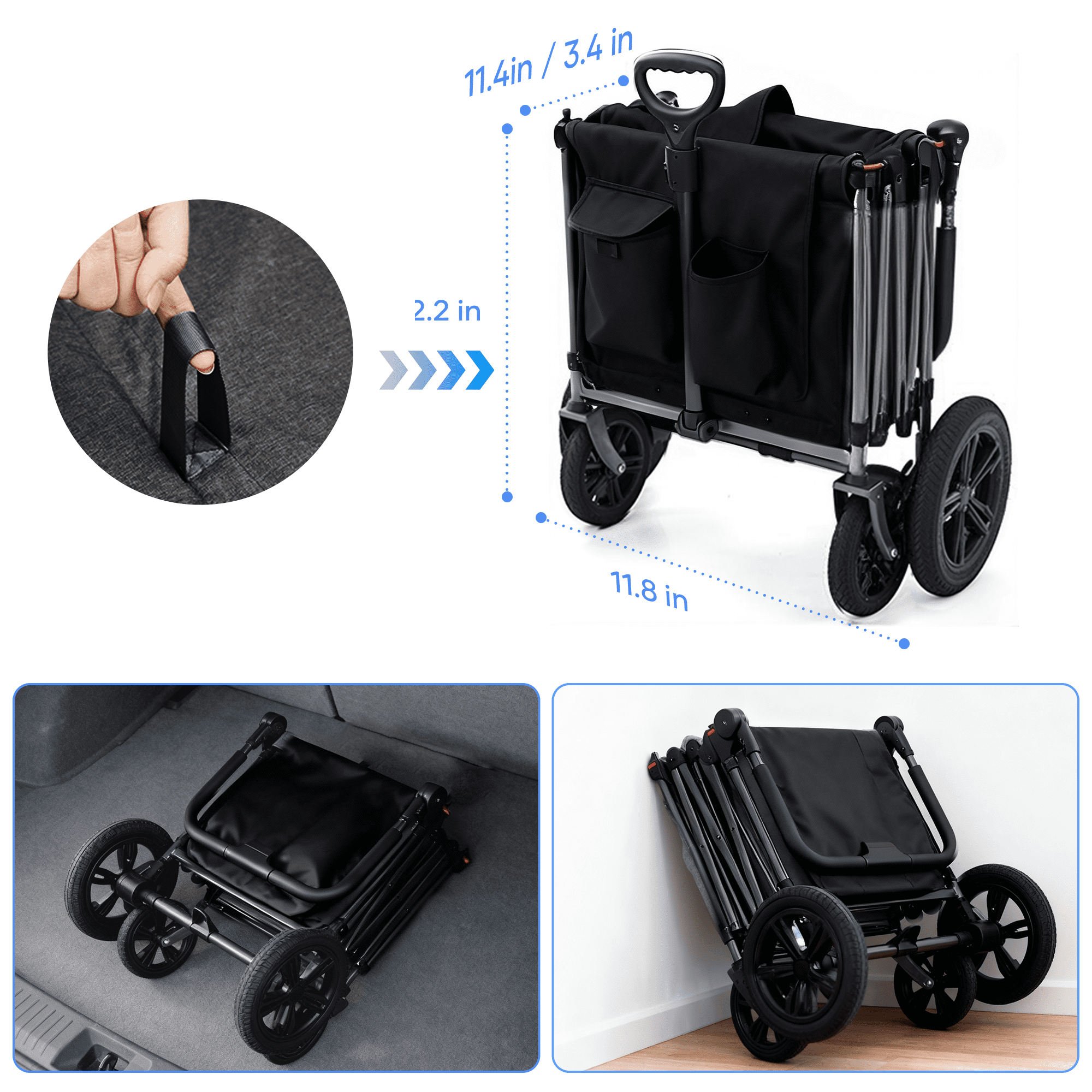 SaveJoy Stroller Wagon 4 Passenger, 4-Seater Wagon Stroller for 4 Kids with Canopy Parent Organizer & 5-Point Harness, Black