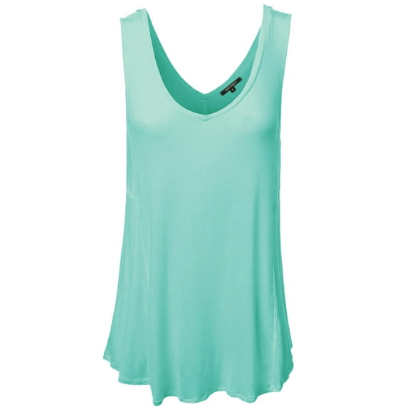 FashionOutfit Women's Basic Solid Sleeveless V-Neck Plus Size Flowy Tank Top