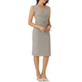 thumbnail image 4 of Vestido de tubo sin mangas para mujer Inspire Chic, con escote en V, cinturón, vestido lápiz para el trabajo, gris L, 4 of 6