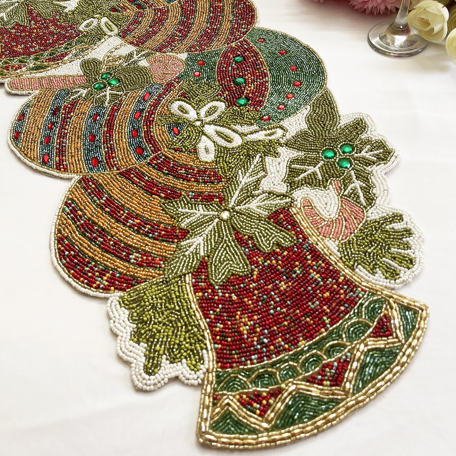 Luxurious Beaded Table Runner In Butterfly Design For Home & Table Decor 13*36In 