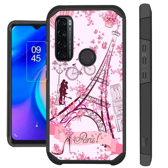 Compatible with TCL 20XE Hybrid Fusion Guard Phone Case Cover (Eiffel Tower Butterfly)
