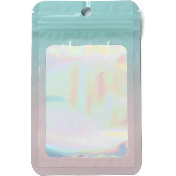 100Pcs 3x5 inch Glitter PVC Zip Lock Bags Resealable Packaging Bags Self Seal Bag for Packaging Gift Treats Favors Pale Turquoise 12.8x8x0.15cm Thickness: 2.5 Mil