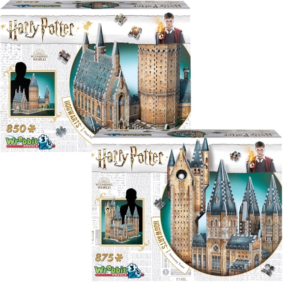 Wrebbit 3D - Harry Potter Hogwarts Castle 1,725 Piece 3D Jigsaw Puzzle Collection Bundle: Includes Great Hall and Astronomy Tower