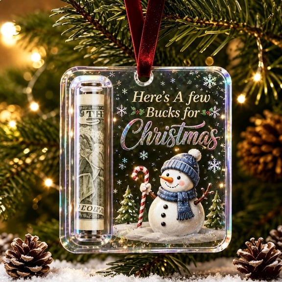Christmas Cash Gift Ornament, Acrylic Christmas Cash Holder — Fun Christmas Tree Hanging Decor, Unique Christmas & Graduation Gift, Stocking Stuffer (Christmas Snowman Design)