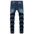 thumbnail image 2 of Seyurigaoka Men Casual Jeans Solid Color Long Trousers with Broken Holes, 2 of 9