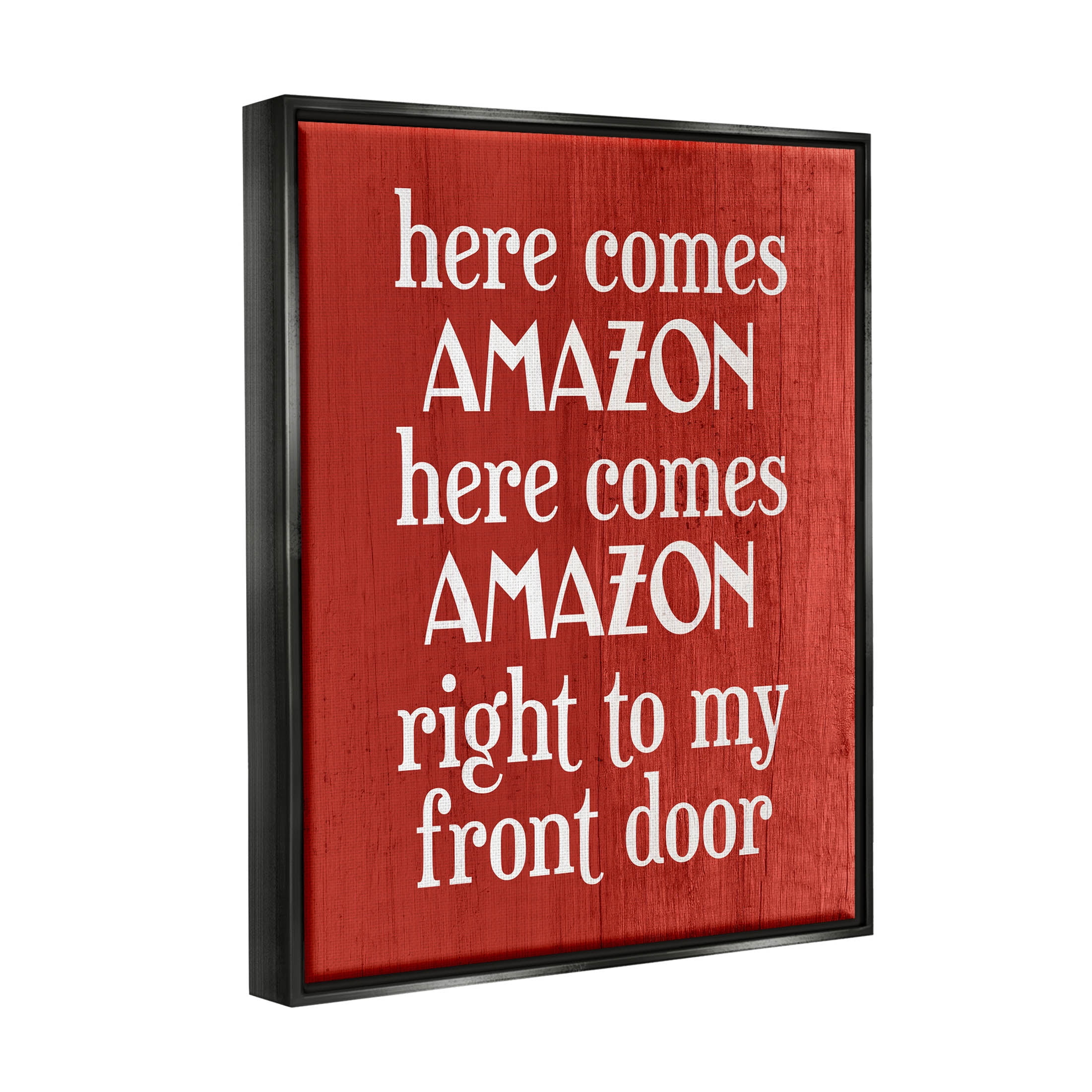 Stupell Industries Here Comes Amazon Funny Song Graphic Art Jet Black Floating Framed Canvas Print Wall Art, Design by Lil' Rue