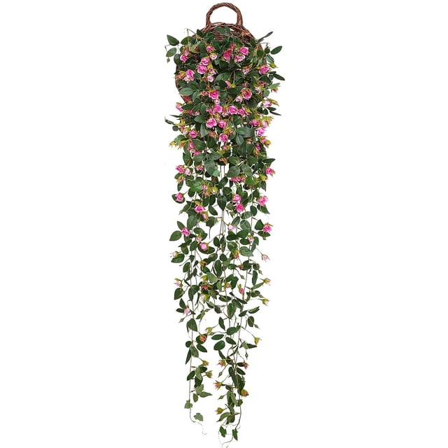 Plantas colgantes artificiales con flores de rosa, guirnalda de 4.5 pies, flor colgante falsa, cadena verde, pared de la casa, habitación, jardín, boda, interior, exterior, decorativa (no incluye cest Namotu CZJJ-HQ53-1