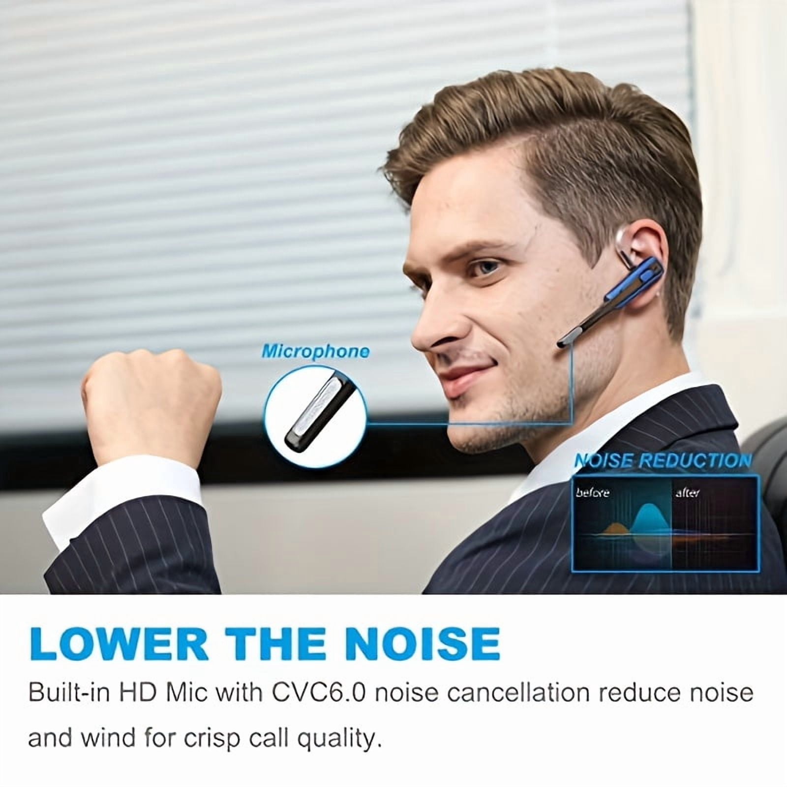 Bluetooth Headset, Wireless Business Earpiece V4.1 Lightweight Noisy Suppression Bluetooth Earphone with Microphone for Phone/Laptop/Car, Suitable for B F And Christmas