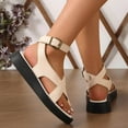 thumbnail image 5 of Platform Strappy Flip Flop Sandals for Women 2025 Summer Fashion Casual Leather Cross-Band Dress Sandals, 5 of 9
