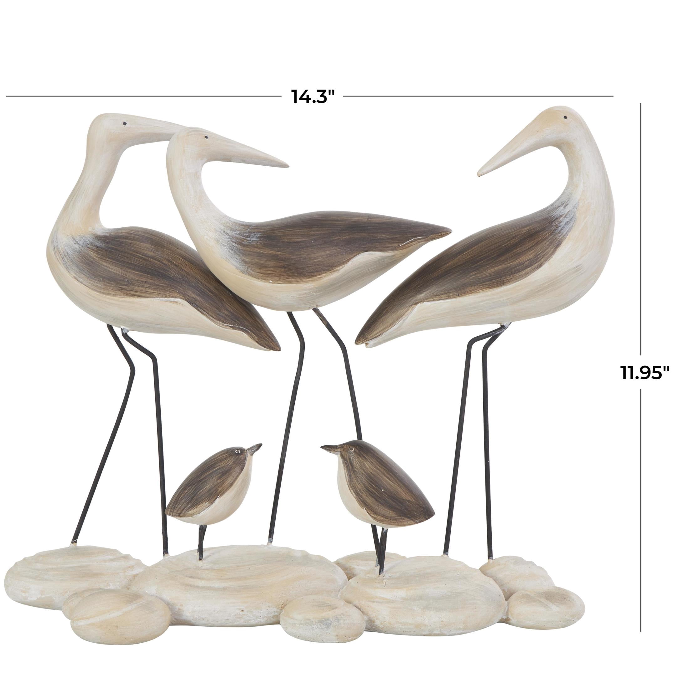 14" x 12" Brown Polyresin Family Bird Sculpture with Cream Rock Base, by DecMode