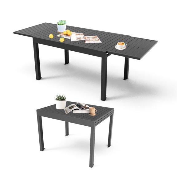 Aluminum Patio Table, Dark Gray, 35.4"-70.8" Adjustable, 4-6 Person, Waterproof & Extendable Dining Aluminum, Dark, 35"-71", And , Indoor Outdoor