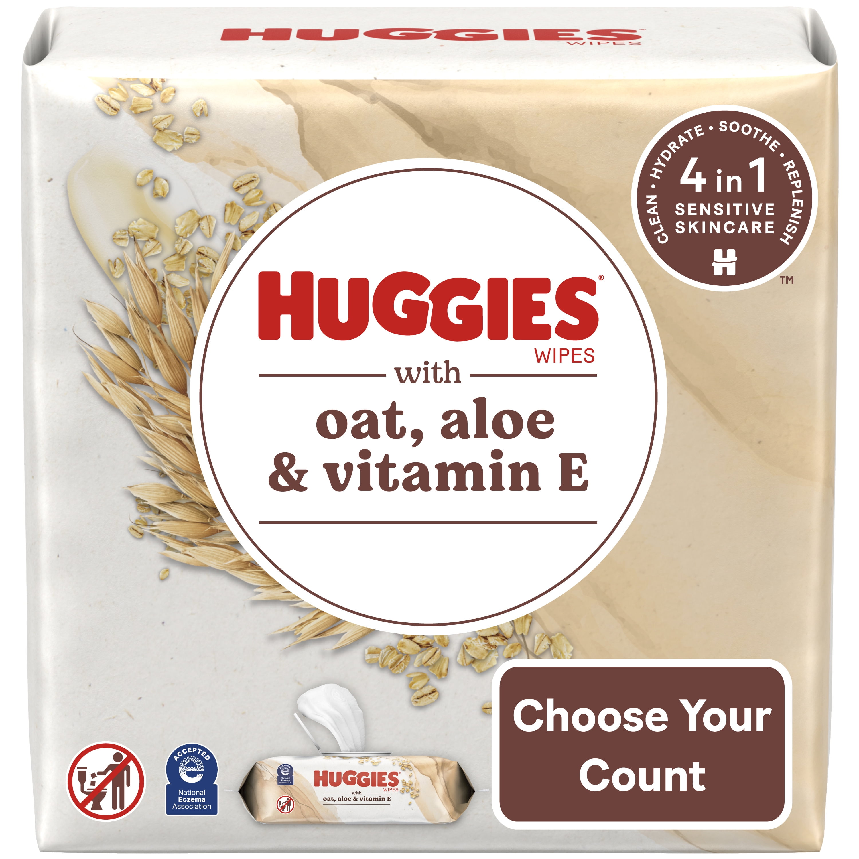 Huggies Wipes with Oat, Aloe & Vitamin E, Unscented, 3 Pack, 168 Total