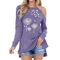 thumbnail image 1 of MY Women Dandelion Print Long Sleeve Cold Shoulder Side Split Plain Shirt, 1 of 2