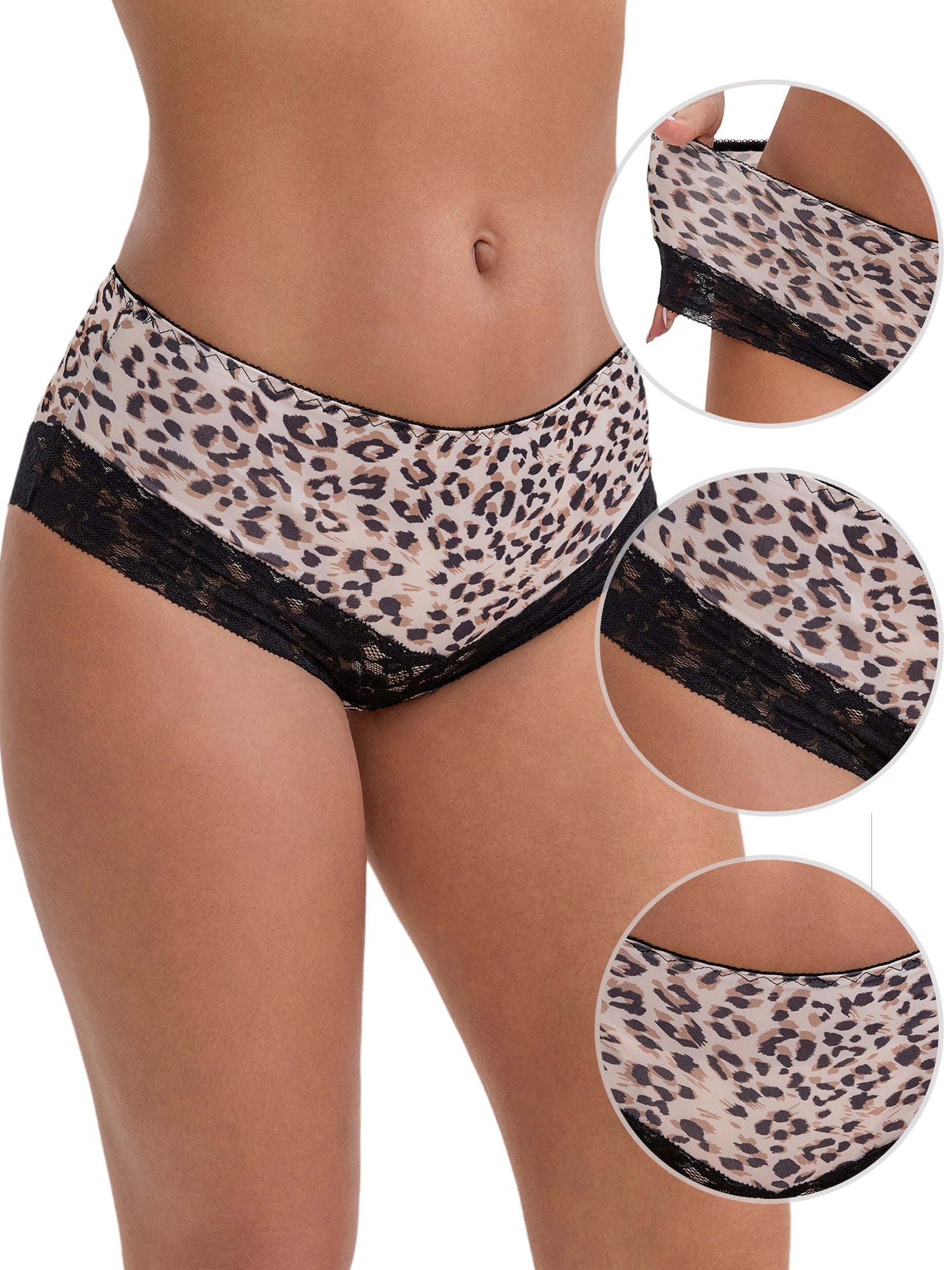 DARING DIVA Women's Lace Trim Ice Silk Mid Rise Breathable Briefs M Light Brown