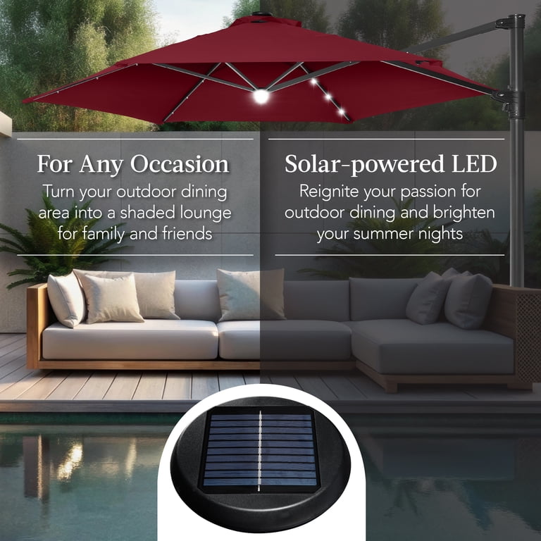 8 foot patio umbrella cantilever with lights Cantilever Umbrella with Solar LED Lights