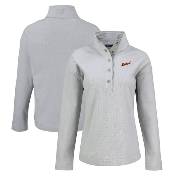 Women's Cutter & Buck Gray Detroit Tigers Hunts Point Eco Half-Snap Jacket