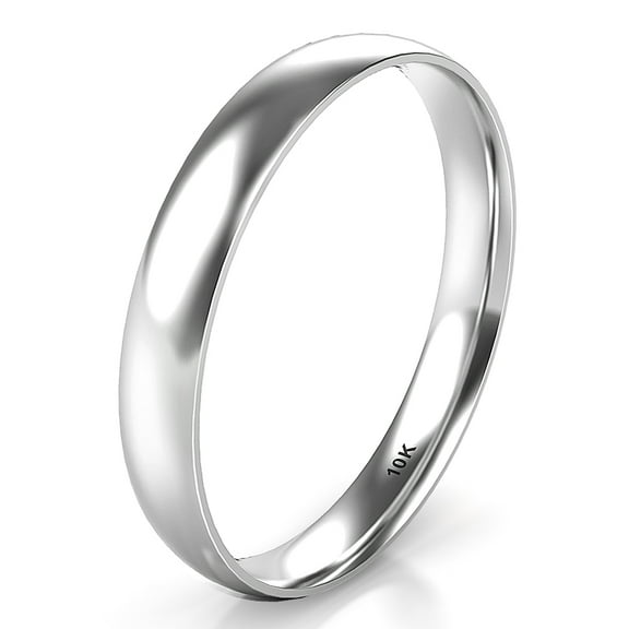 Sz 7.0 Solid 10K White Gold 3MM Plain Dome Comfort Fit Wedding Band Ring