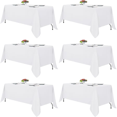 White Tablecloths for Rectangle Tables, 6 Pack - 70 x 120 Inches - Reusable and Washable Table Clothes for 6-8 Ft Tables, Polyester Fabric Table Covers for Wedding, Party, Banquet