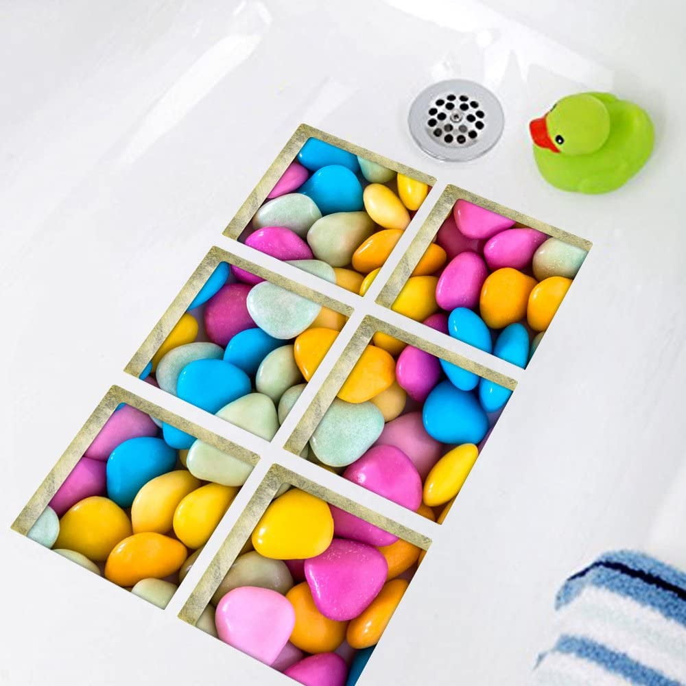 Bath Treads Stickers Beach Pattern Square 3D Adhesive Anti Slip Tub Tattoos Safety Decals Mat