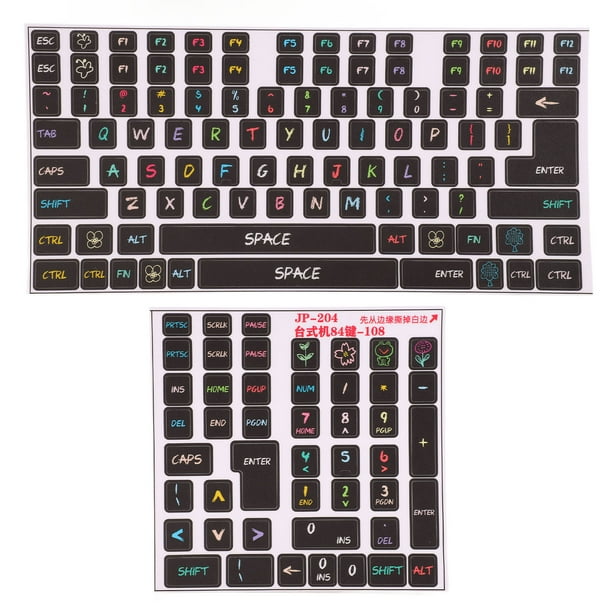 Pegatinas decorativas para teclado de ordenador de escritorio, pegatinas decorativas de PVC para teclado de 84 a 108 teclas, 2 uds.