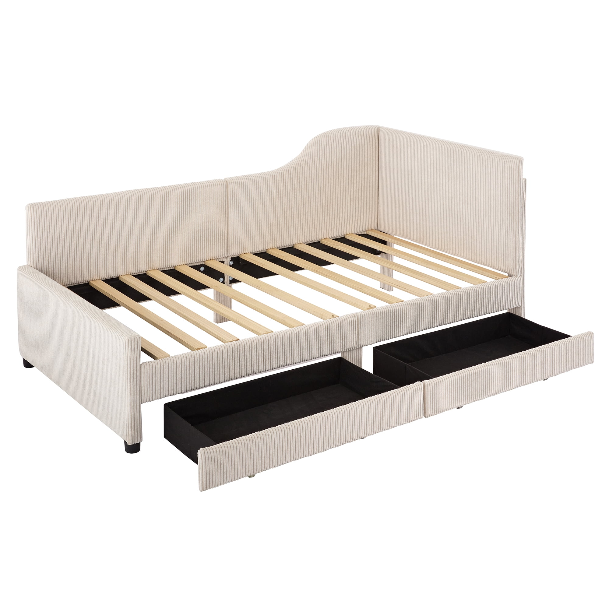 Euroco Upholstered Twin Size Daybed, Sofa Bed with 2 Drawers for Living Room, Beige