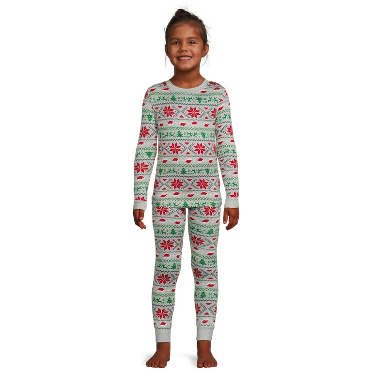 Holiday Time Girls Tight Fit Long Sleeve Sleepwear Pajama Top and Pants 2 Piece Set Sizes 4 10 Walmart